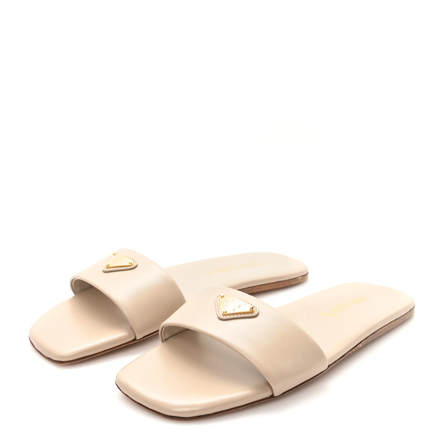 Nappa Metal Triangle Logo Flat Slide Sandals 35 Travertino - Image 4