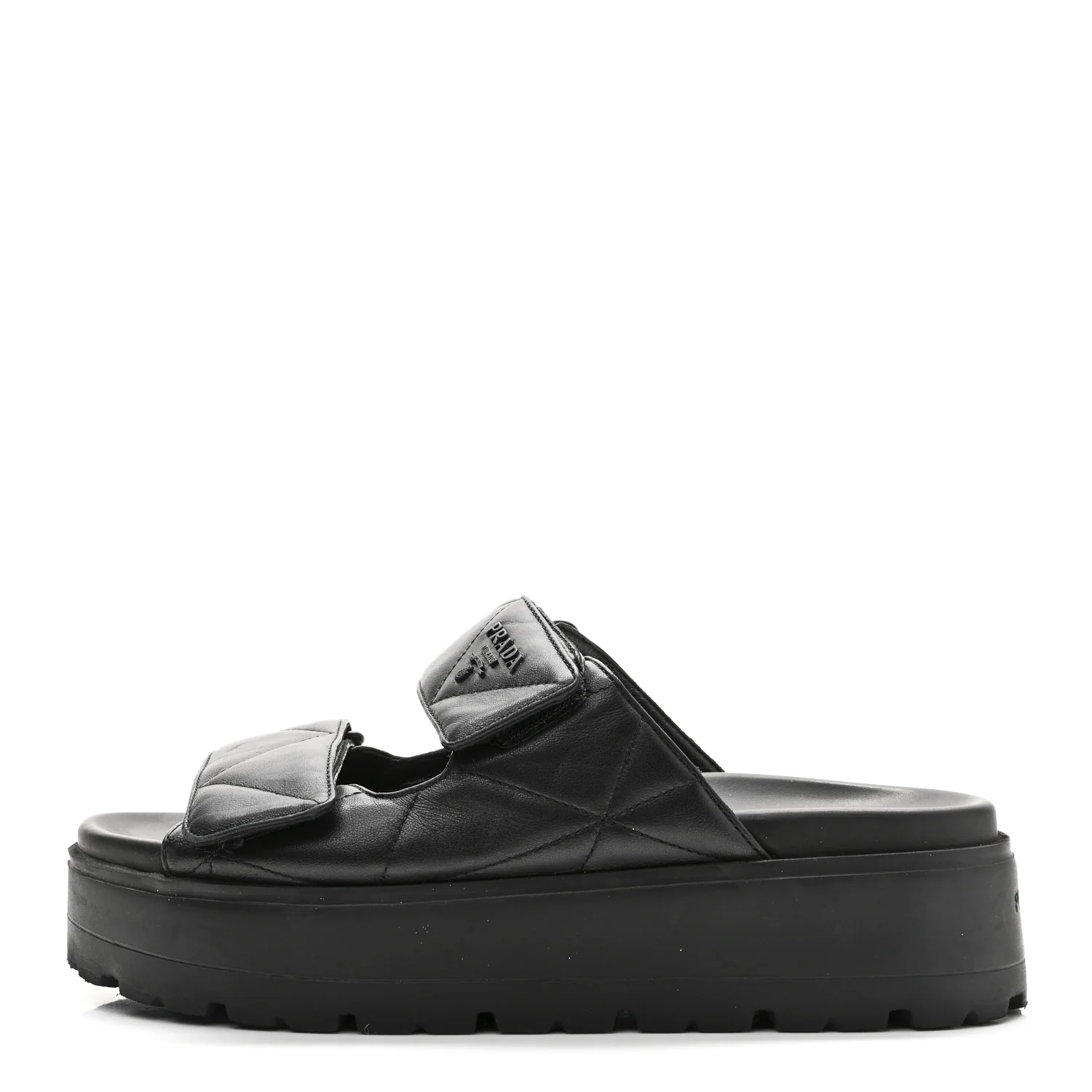 Nappa Quilted Padded Logo Platform Slide Sandals 38 Black