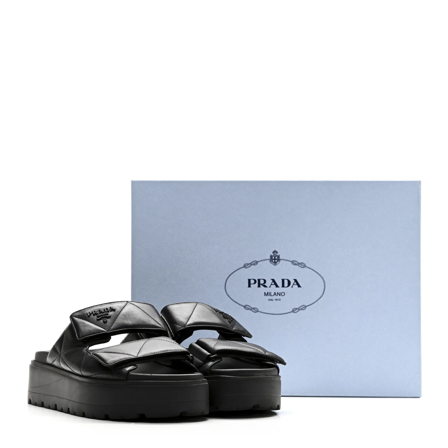 Nappa Quilted Padded Logo Platform Slide Sandals 38 Black - Image 10
