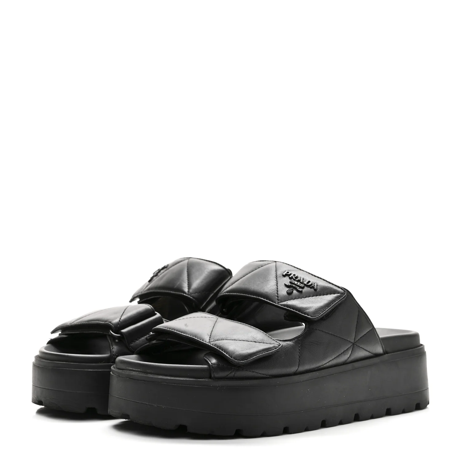 Nappa Quilted Padded Logo Platform Slide Sandals 38 Black - Image 3