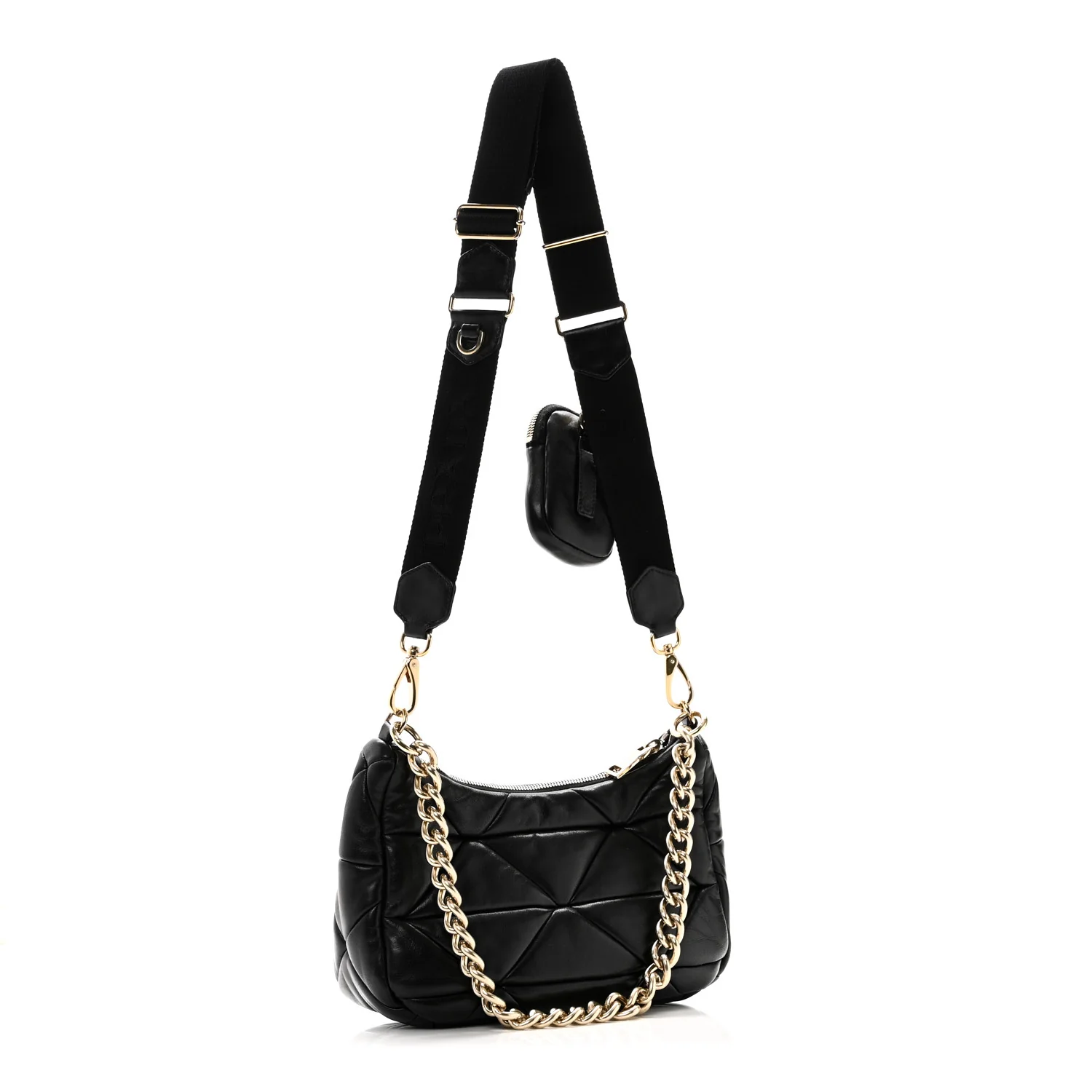 Nappa Re-Nylon Triangle Quilted Patchwork System Shoulder Bag Black - Image 3