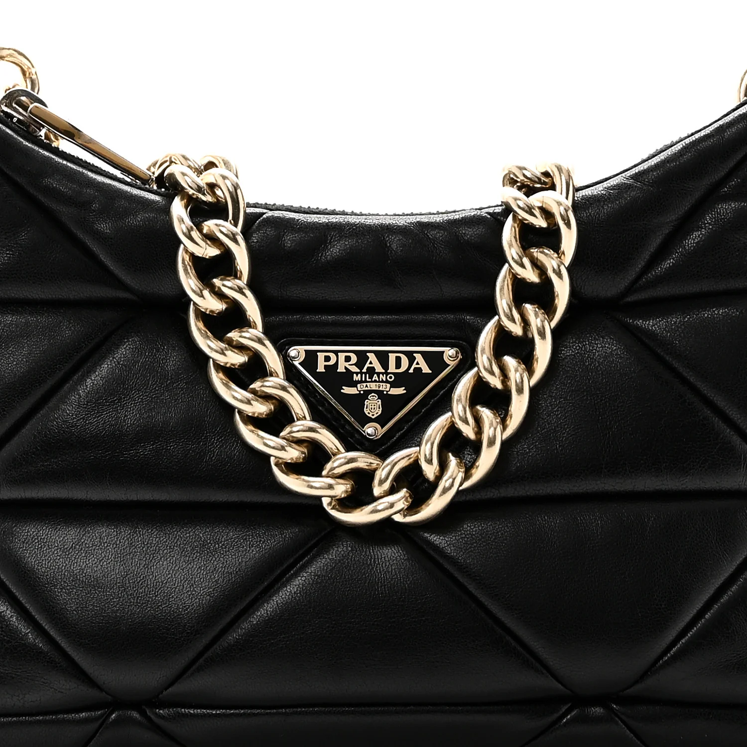Nappa Re-Nylon Triangle Quilted Patchwork System Shoulder Bag Black - Image 7