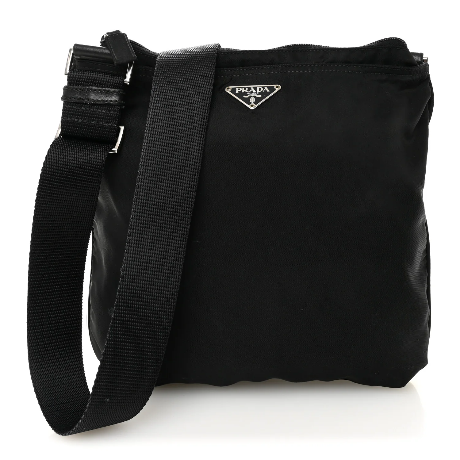 Nylon Flat Messenger Bag Black