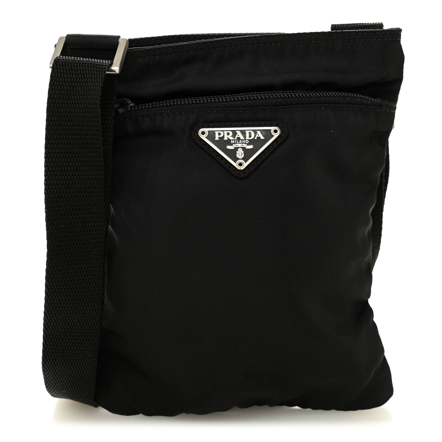 Nylon Small Flat Messenger Bag Black