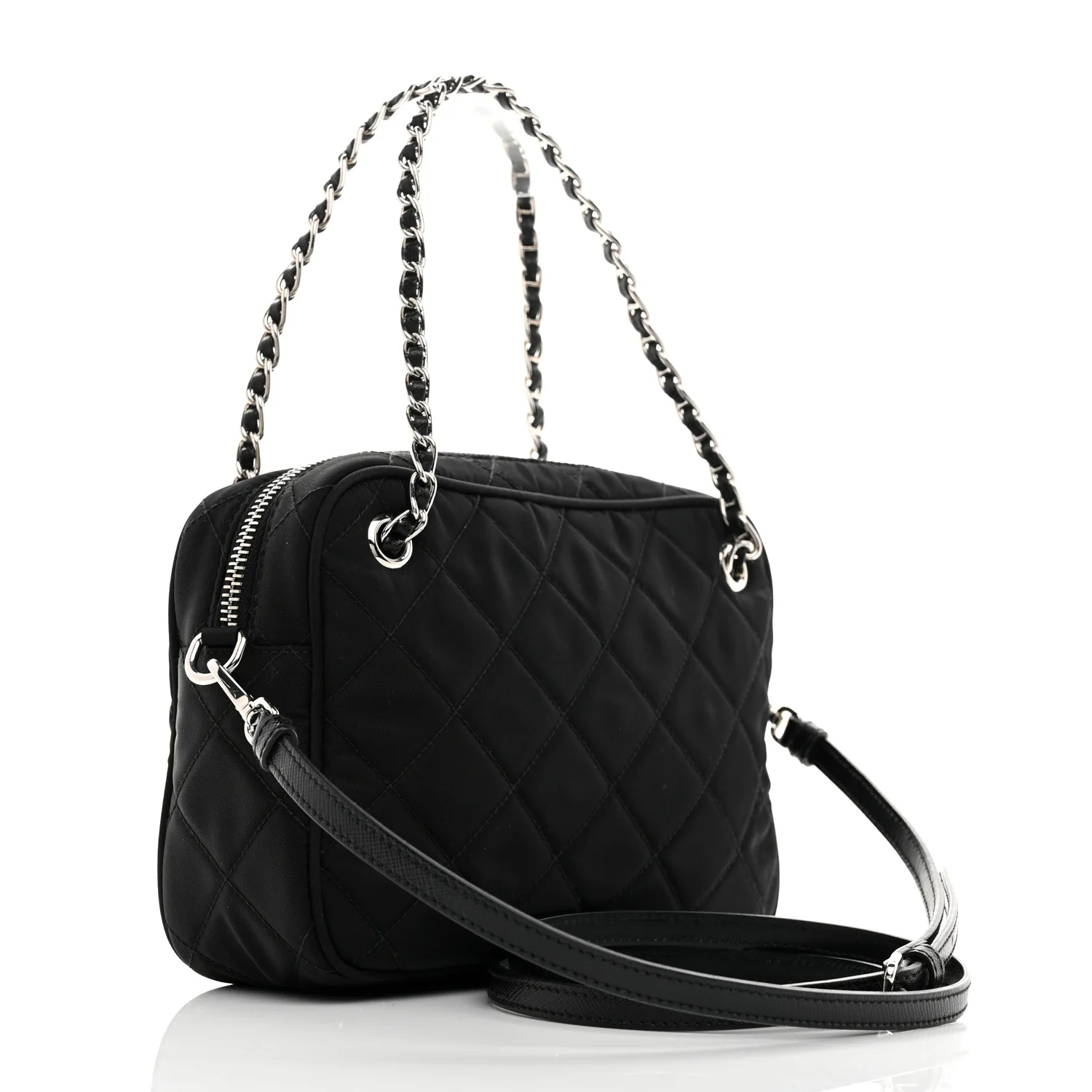 Nylon Tessuto Impuntu Quilted Bandoliera Crossbody Bag Black - Image 3