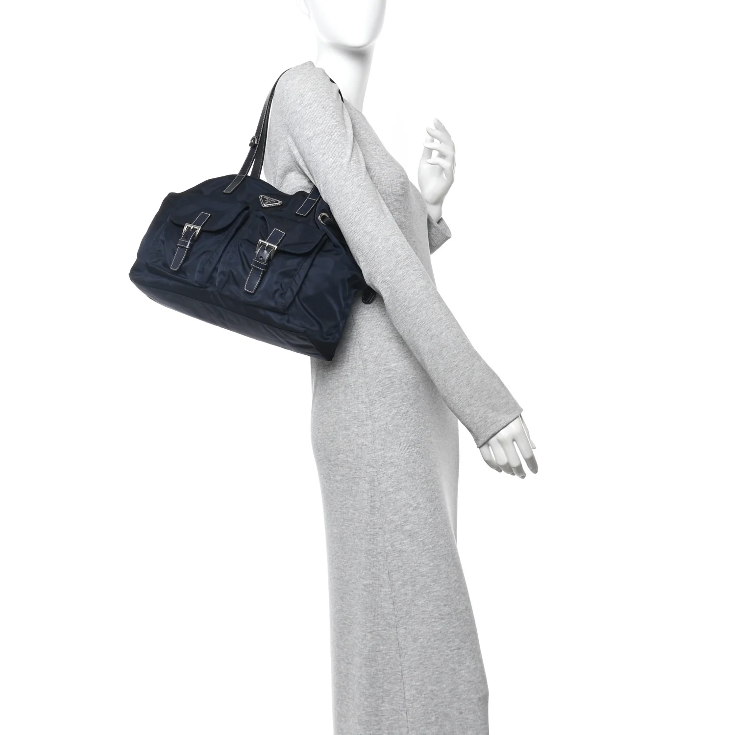 Nylon Vela Drawstring Shopping Tote Navy - Image 2