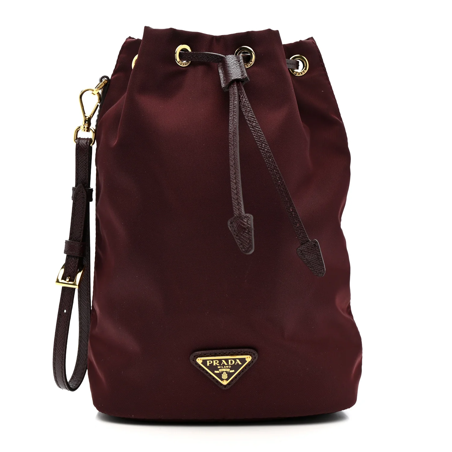 Nylon Vela Drawstring Wristlet Pouch Bordeaux