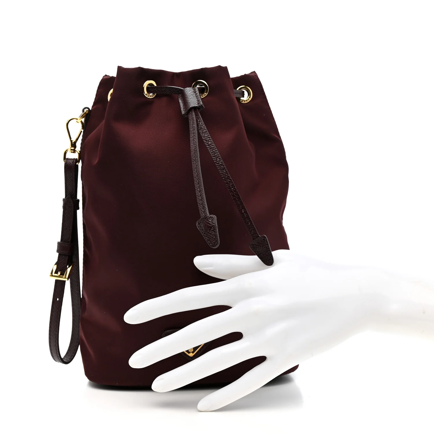 Nylon Vela Drawstring Wristlet Pouch Bordeaux - Image 2