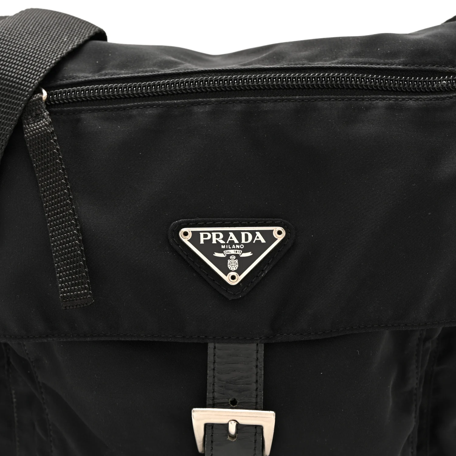 Nylon Vela Saffiano Single Buckle Messenger Shoulder Bag Black - Image 8