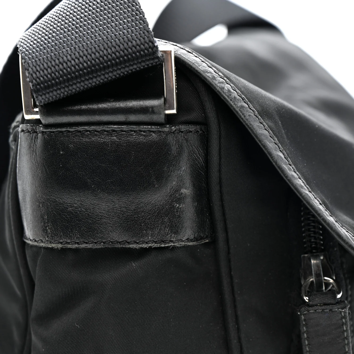 Nylon Vela Saffiano Single Buckle Messenger Shoulder Bag Black - Image 16