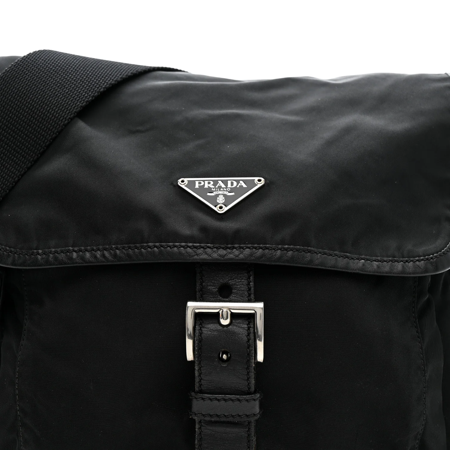 Nylon Vela Saffiano Single Buckle Messenger Shoulder Bag Black - Image 7