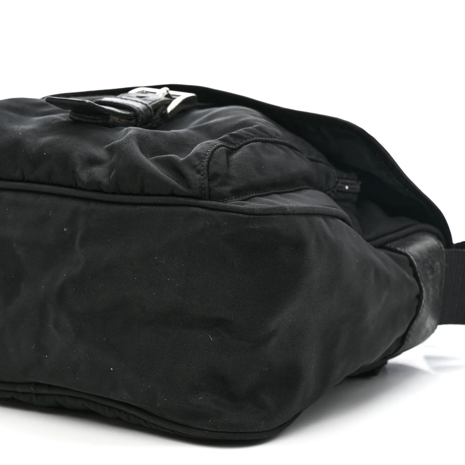 Nylon Vela Saffiano Single Buckle Messenger Shoulder Bag Black - Image 9