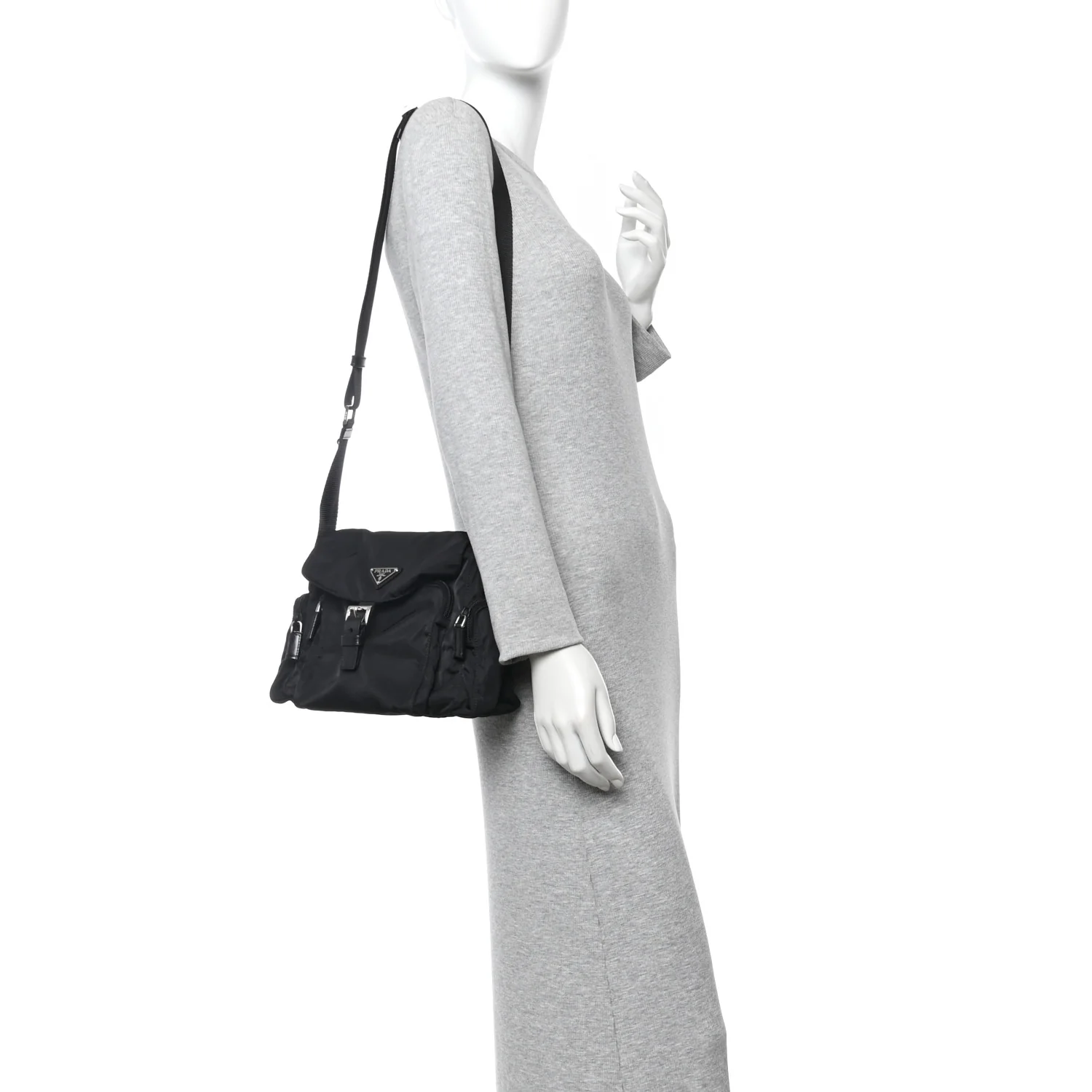Nylon Vela Saffiano Single Buckle Messenger Shoulder Bag Black - Image 2