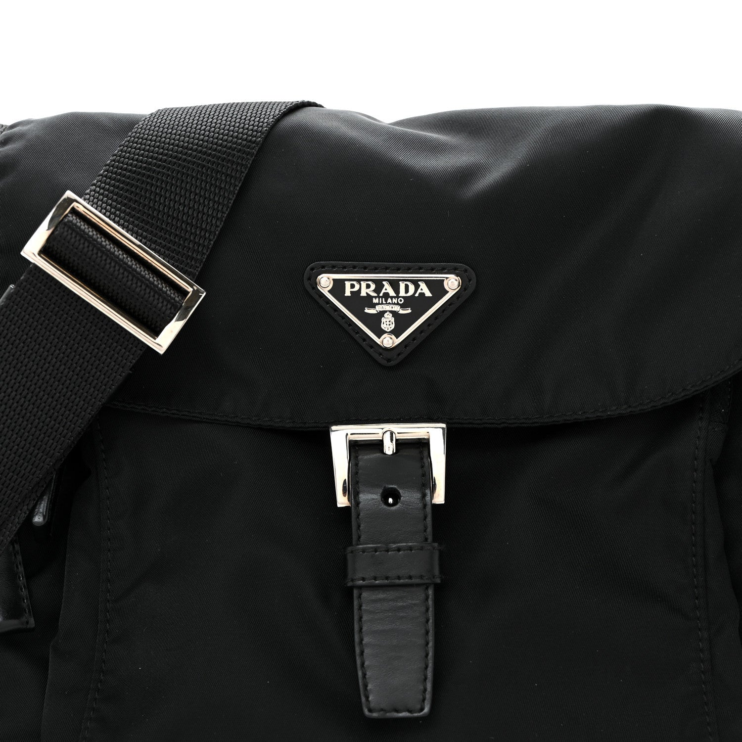 Nylon Vela Saffiano Single Buckle Messenger Shoulder Bag Black - Image 8