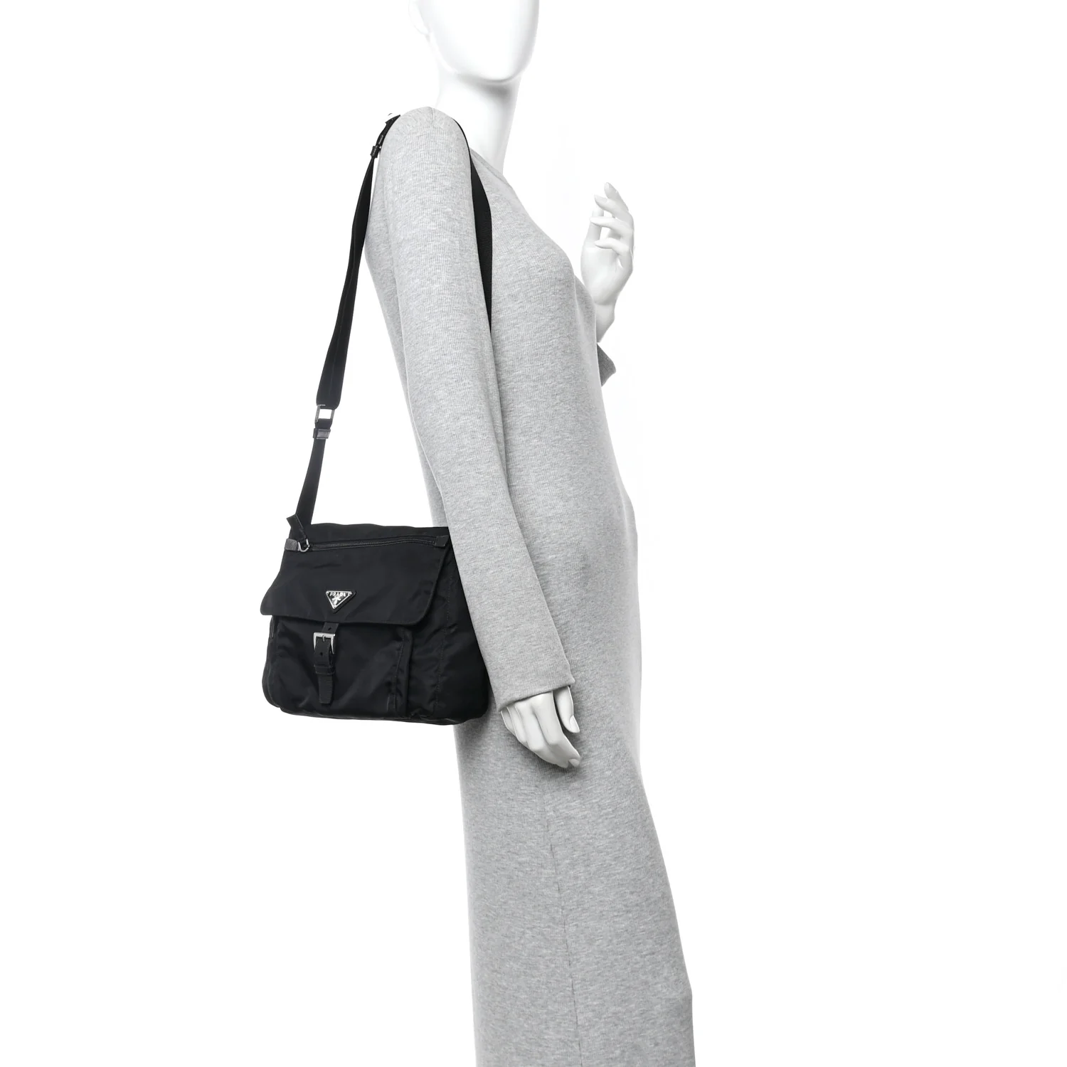 Nylon Vela Saffiano Single Buckle Messenger Shoulder Bag Black - Image 2