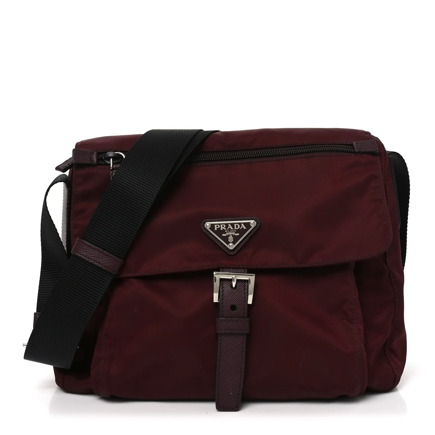 Nylon Vela Saffiano Single Buckle Messenger Shoulder Bag Bordeaux