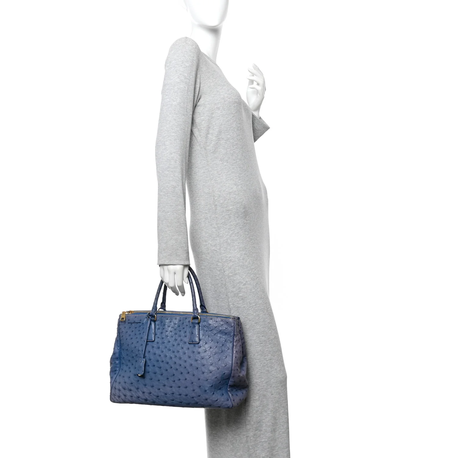 Ostrich Medium Galleria Double Zip Tote Cobalto - Image 2