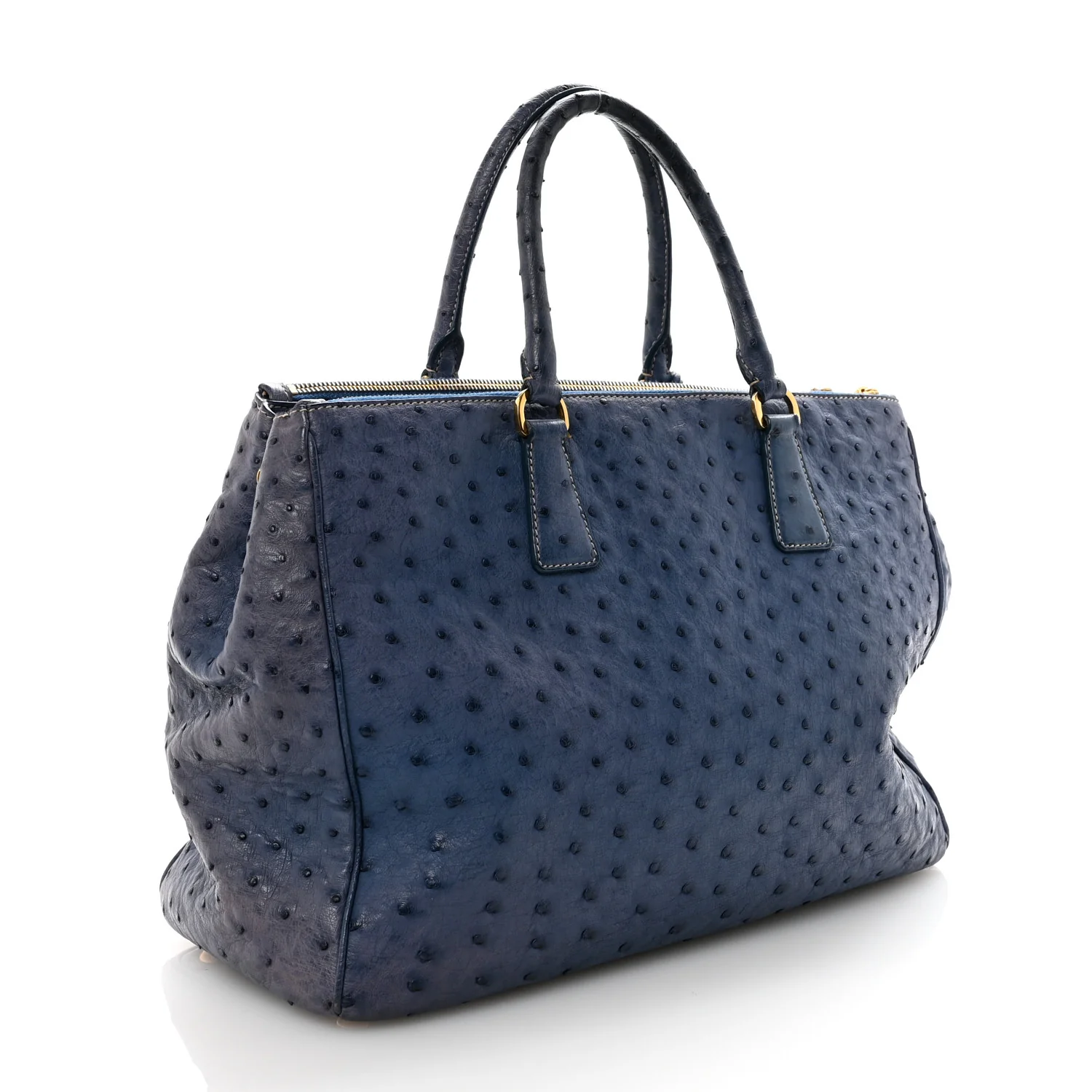 Ostrich Medium Galleria Double Zip Tote Cobalto - Image 3