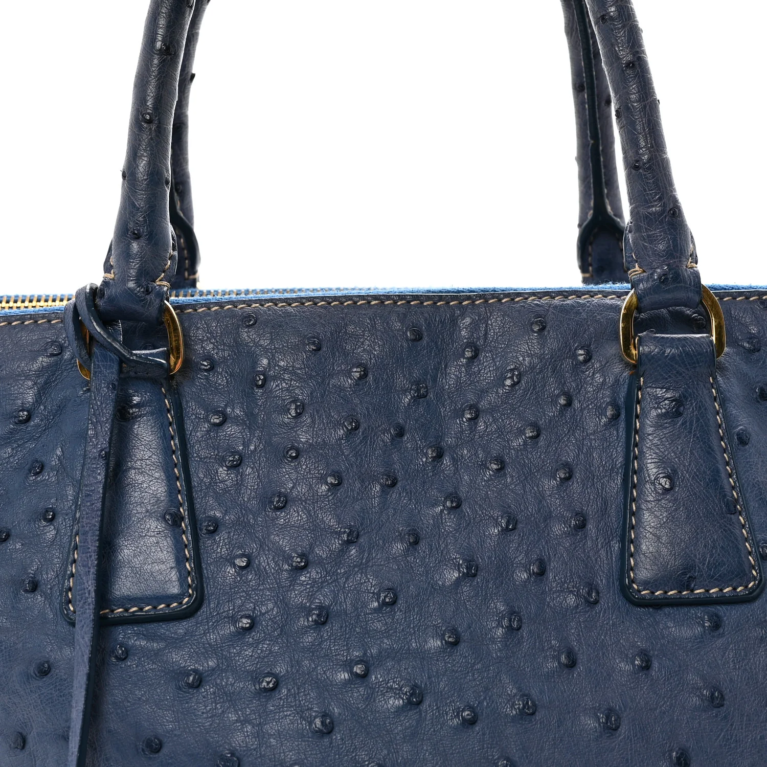 Ostrich Medium Galleria Double Zip Tote Cobalto - Image 7