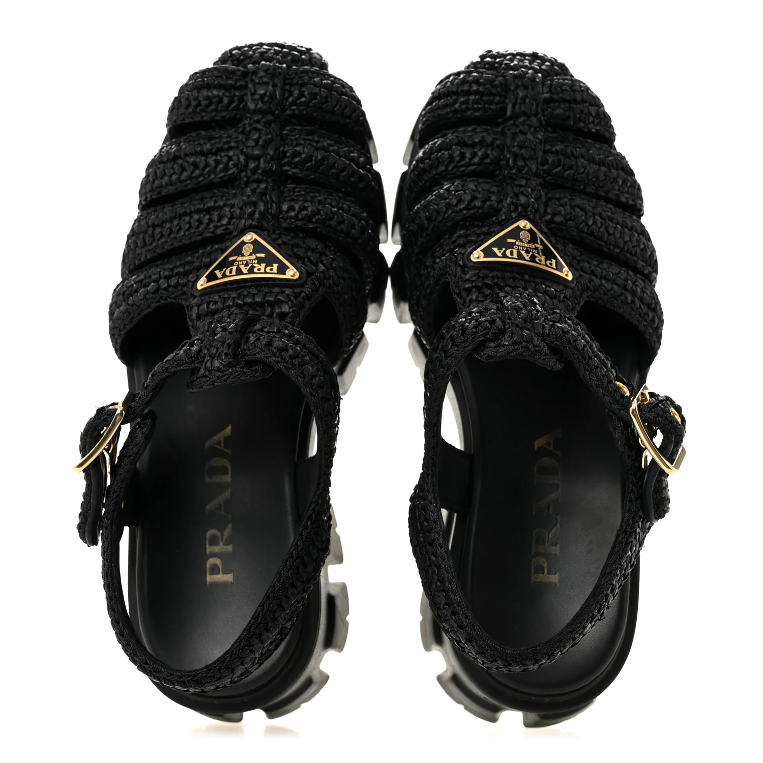 Raffia Metal Triangle Logo Crochet Monolith 55mm Cage Sandals 36 Black - Image 2