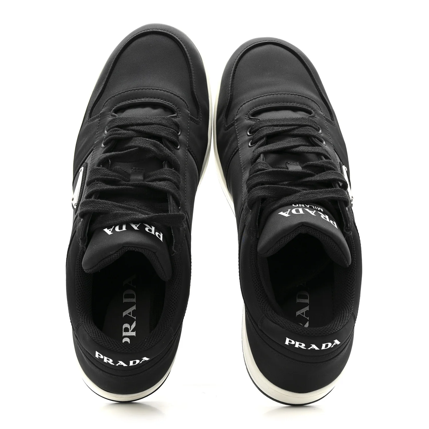 Re-Nylon Gabardine Metal Triangle Logo Mens Downtown Low Top Sneakers 9 Black - Image 2