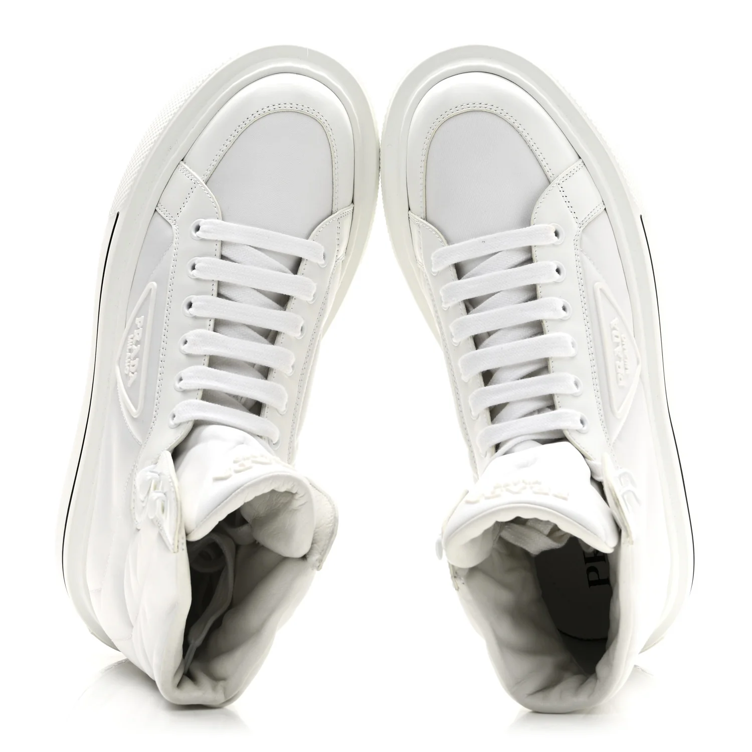 Re-Nylon Gabardine Spazzolato Macro Quilted Triangle Logo High Top 45mm Sneakers 38.5 White - Image 2