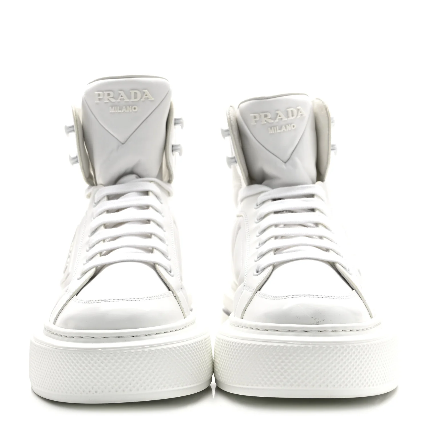 Re-Nylon Gabardine Spazzolato Macro Quilted Triangle Logo High Top 45mm Sneakers 38.5 White - Image 3