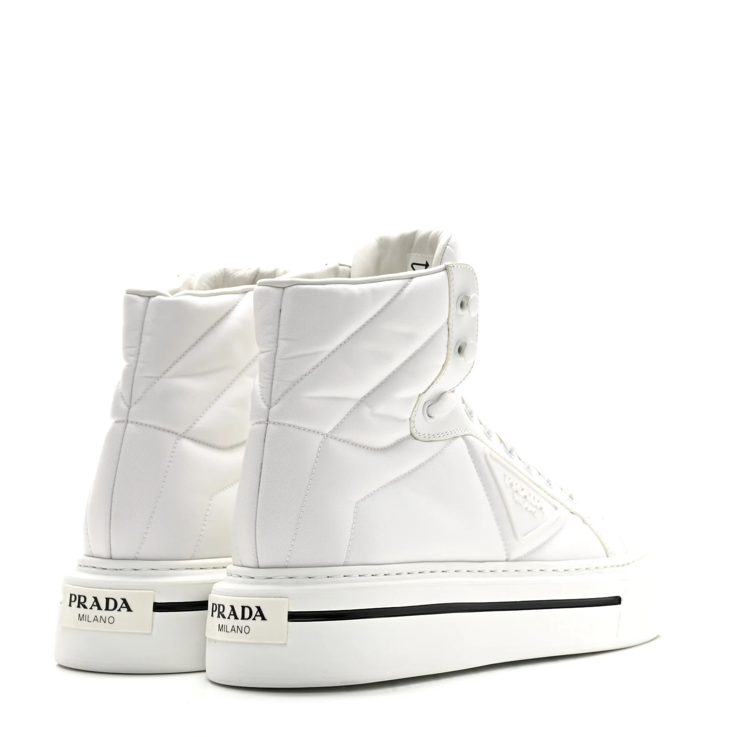 Re-Nylon Gabardine Spazzolato Macro Quilted Triangle Logo High Top 45mm Sneakers 38.5 White - Image 5
