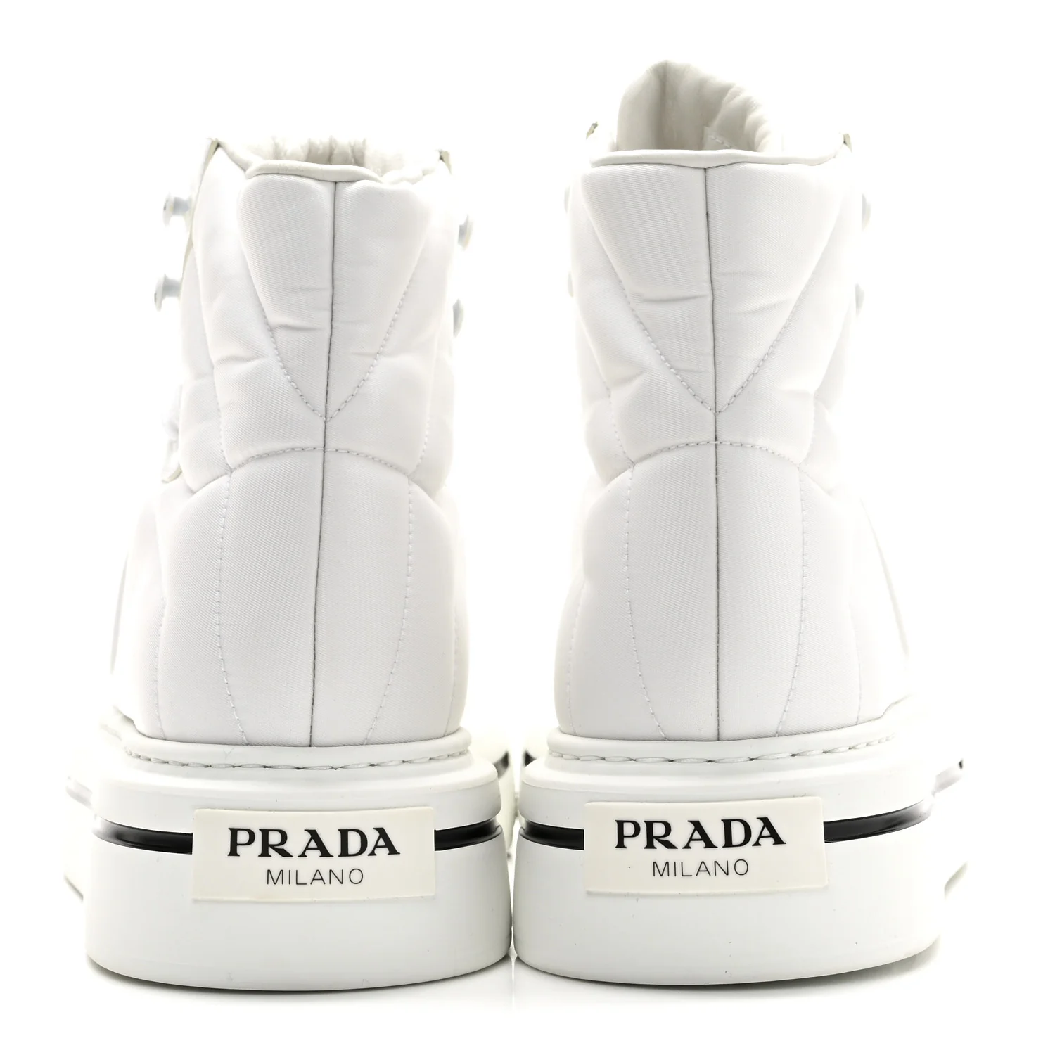 Re-Nylon Gabardine Spazzolato Macro Quilted Triangle Logo High Top 45mm Sneakers 38.5 White - Image 6
