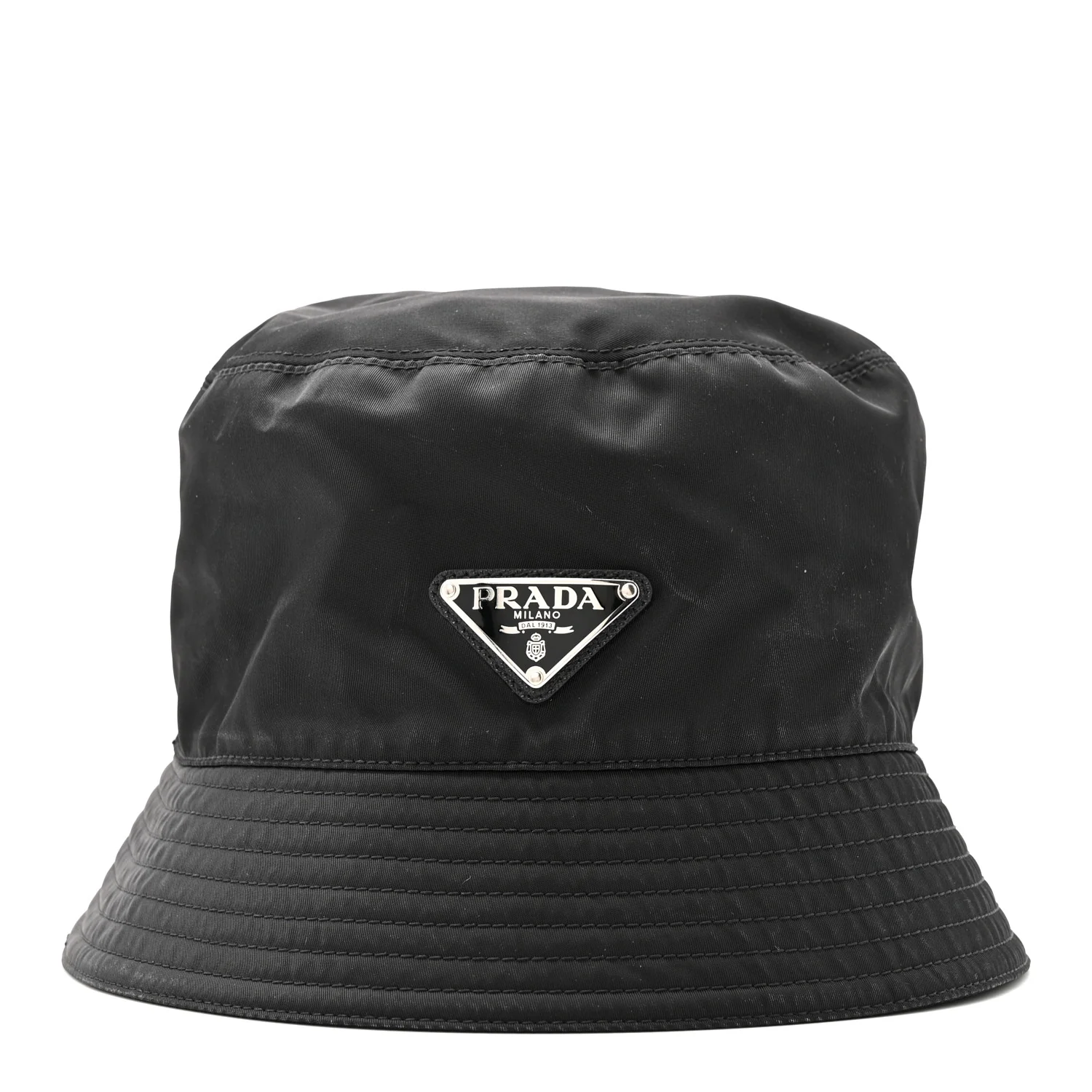 Re-Nylon Metal Triangle Logo Mens Bucket Hat L Black - Image 3