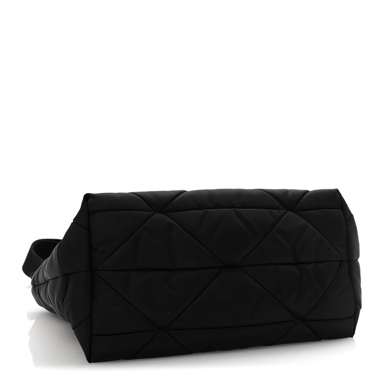 Re-Nylon Nappa Triangle Quilted Padded Double Handled Zip Pocket Tote Black - Image 4