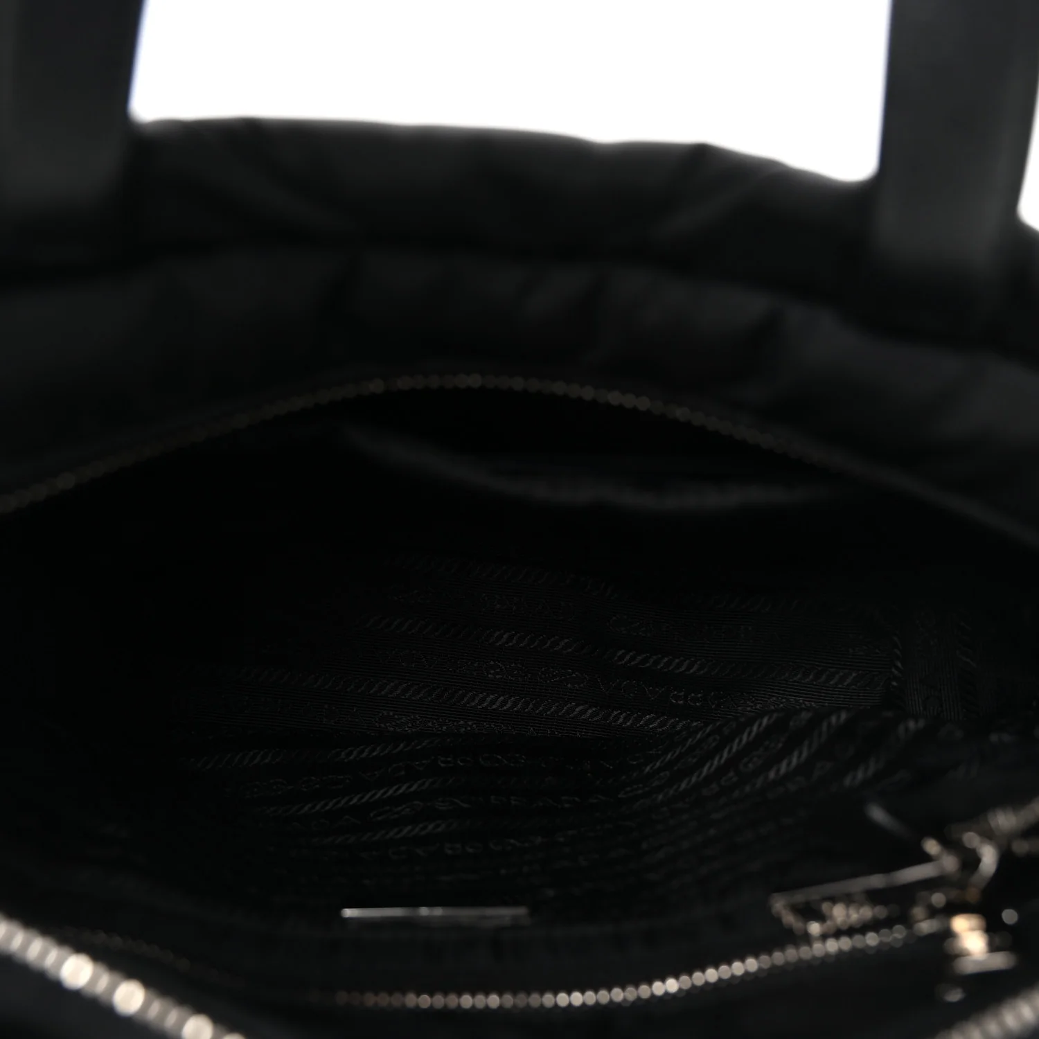 Re-Nylon Nappa Triangle Quilted Padded Double Handled Zip Pocket Tote Black - Image 5