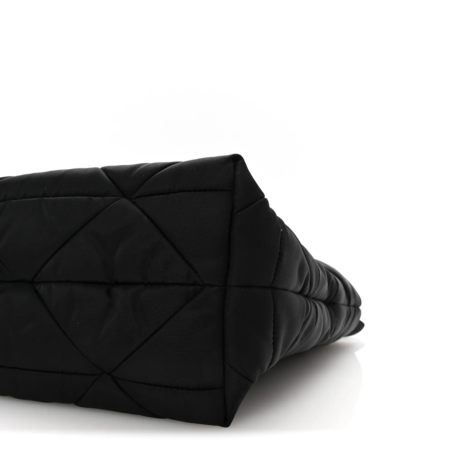 Re-Nylon Nappa Triangle Quilted Padded Double Handled Zip Pocket Tote Black - Image 9