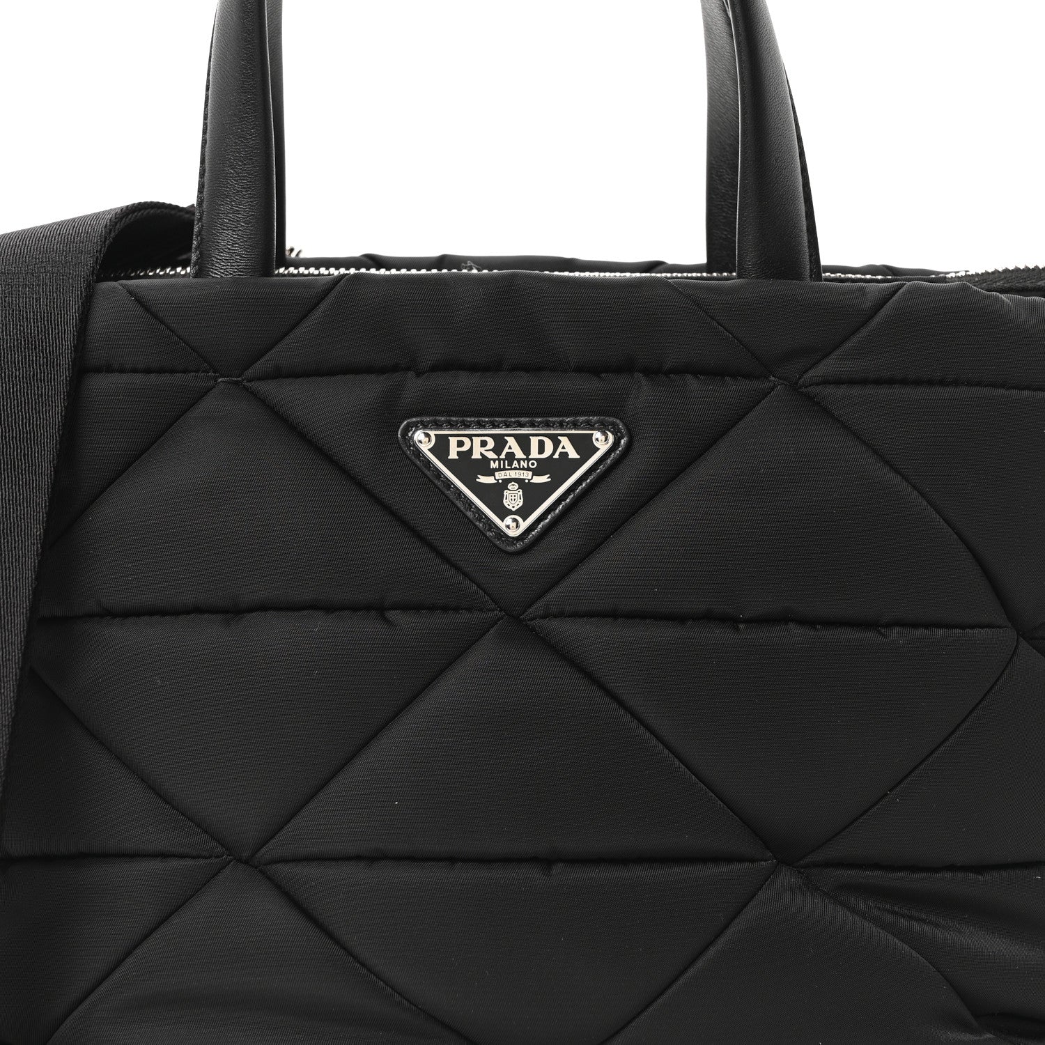 Re-Nylon Nappa Triangle Quilted Padded Double Handled Zip Pocket Tote Black - Image 17