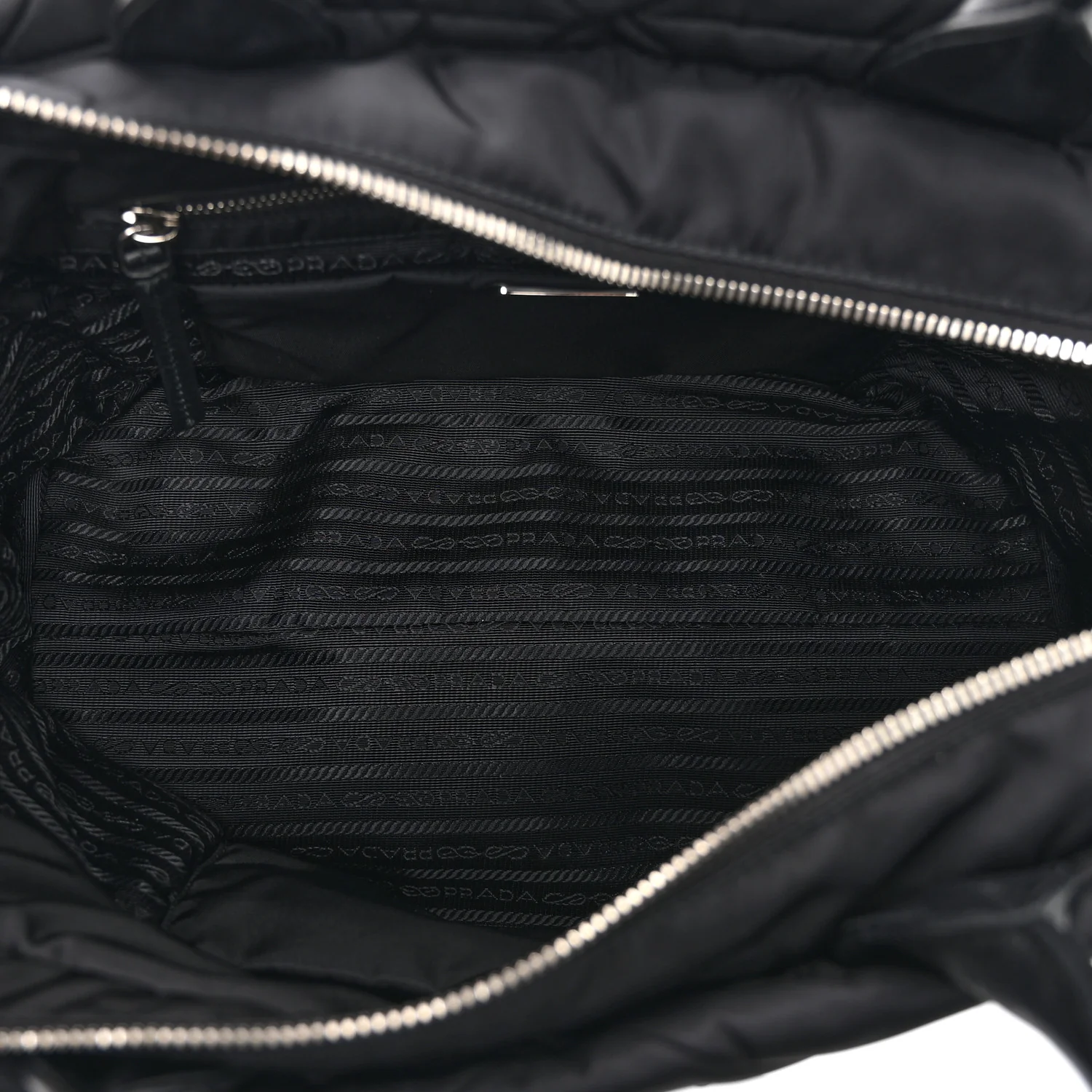 Re-Nylon Nappa Triangle Quilted Padded Medium Double Handled Zip Tote Black - Image 5