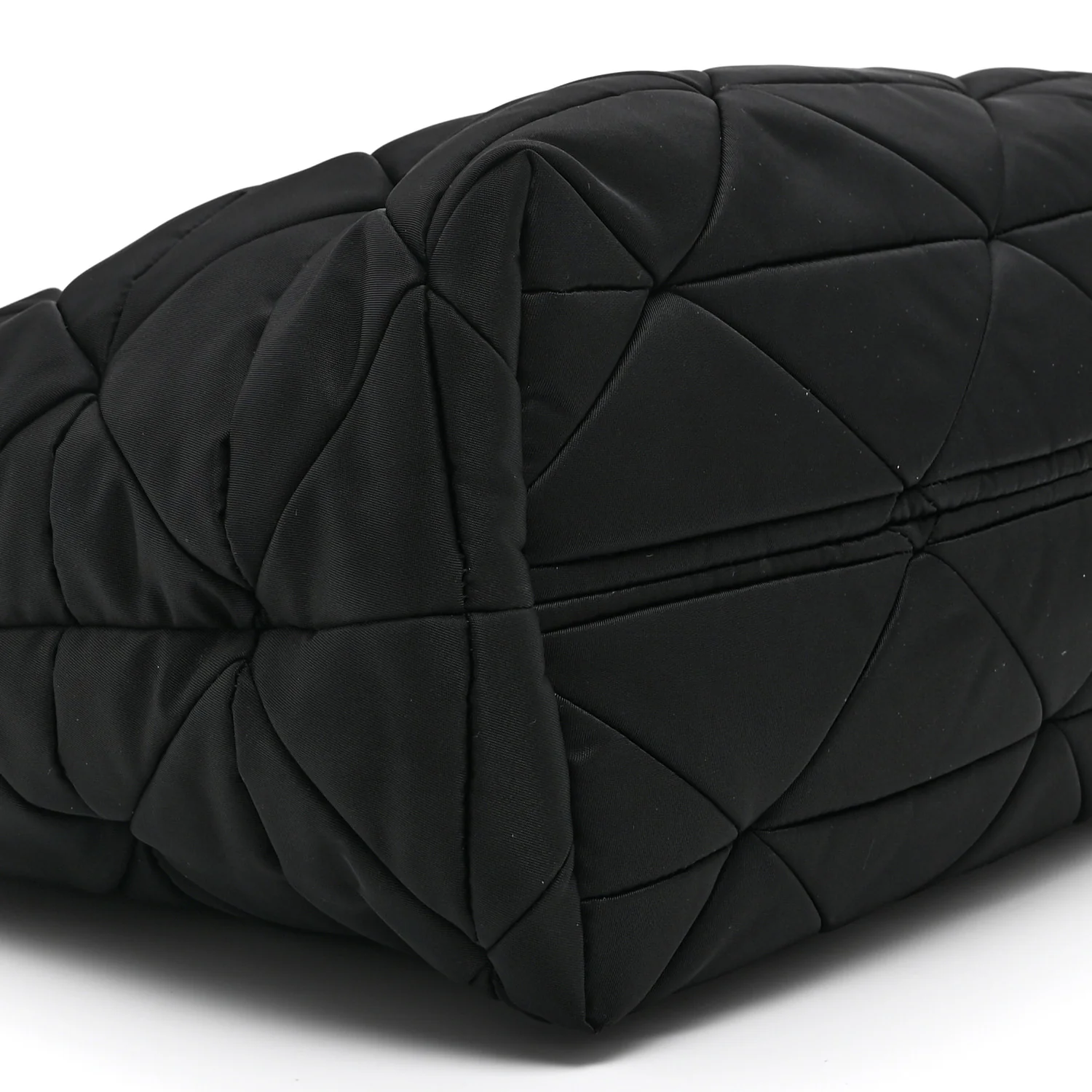 Re-Nylon Nappa Triangle Quilted Padded Medium Double Handled Zip Tote Black - Image 9