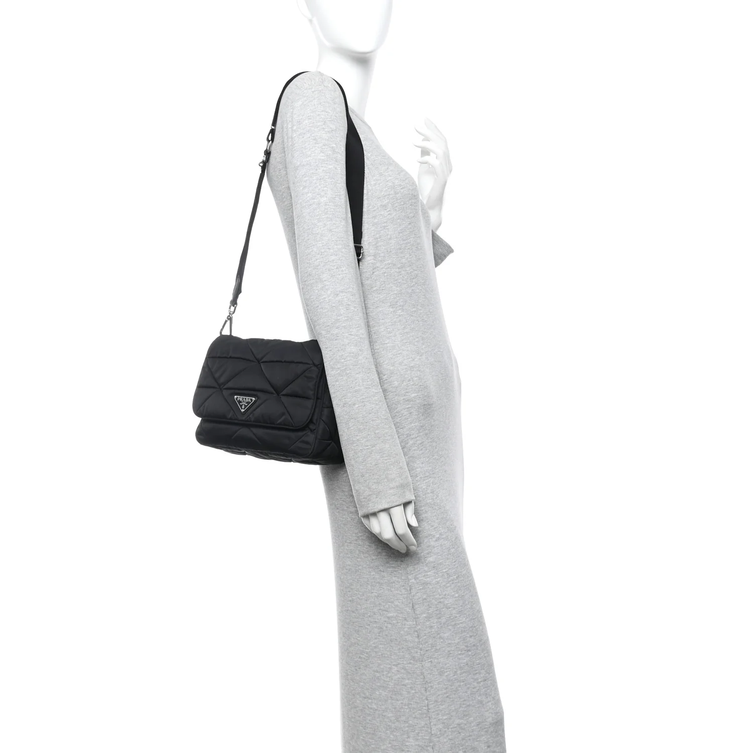 Re-Nylon Quilted Padded Flap Shoulder Bag Black - Image 3