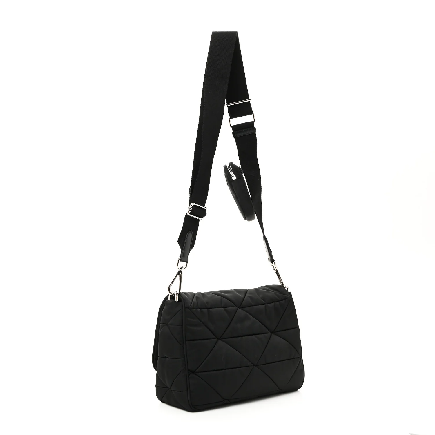 Re-Nylon Quilted Padded Flap Shoulder Bag Black - Image 5