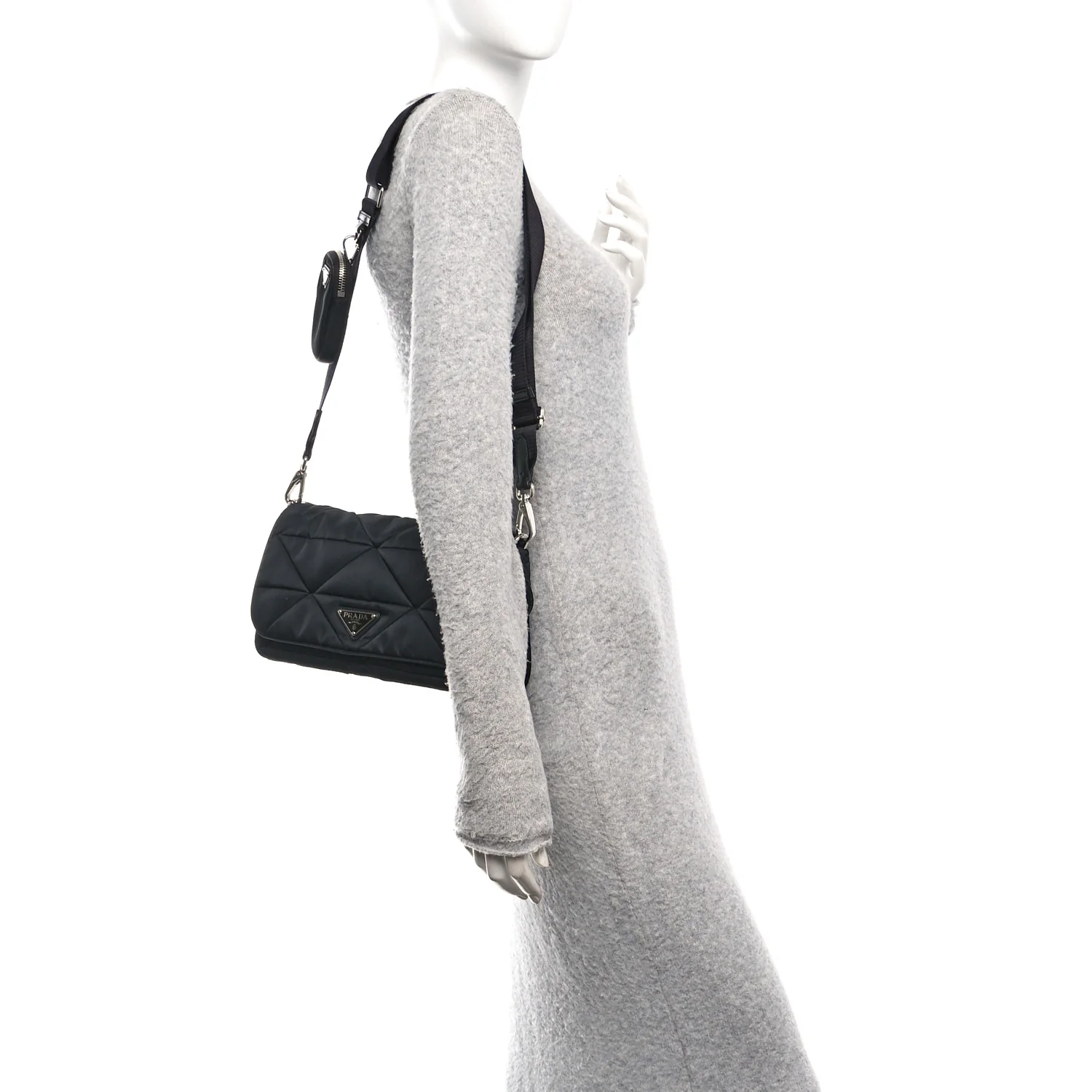 Re-Nylon Quilted Padded Flap Shoulder Bag Black - Image 2