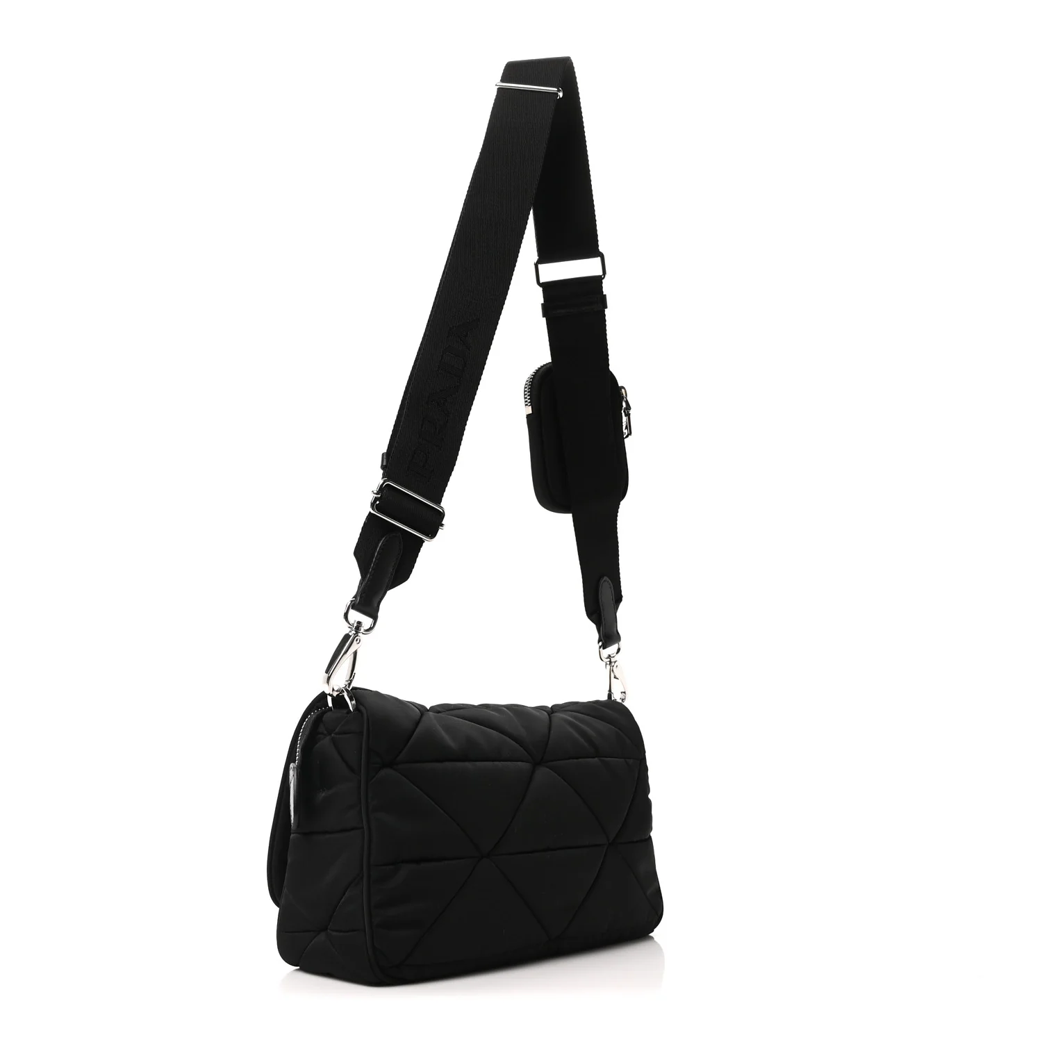 Re-Nylon Quilted Padded Flap Shoulder Bag Black - Image 3