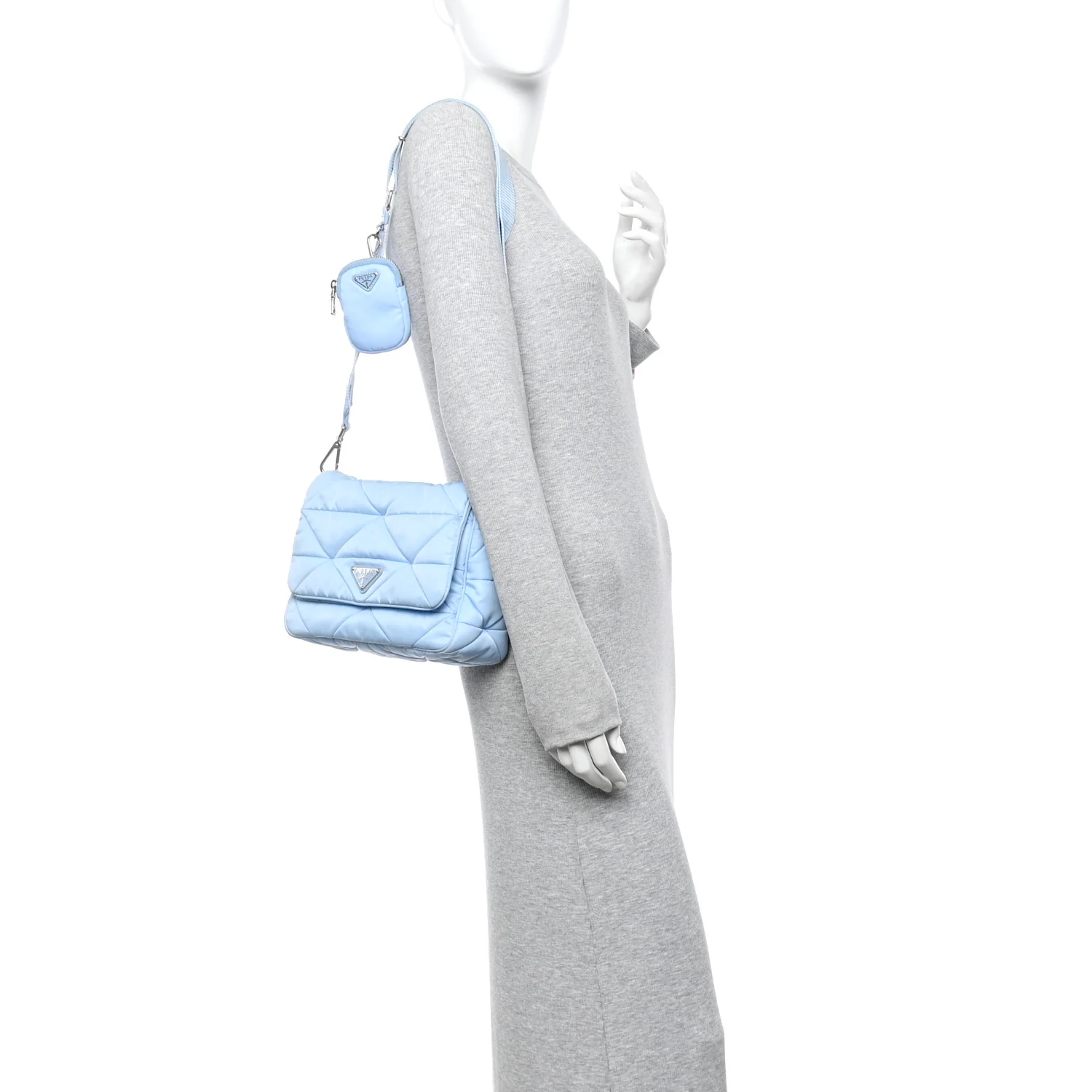 Re-Nylon Quilted Padded Flap Shoulder Bag Celeste - Image 2