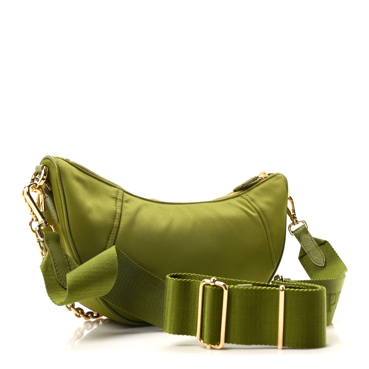 Re-Nylon Saffiano Demi-lune Shoulder Bag Edera - Image 4