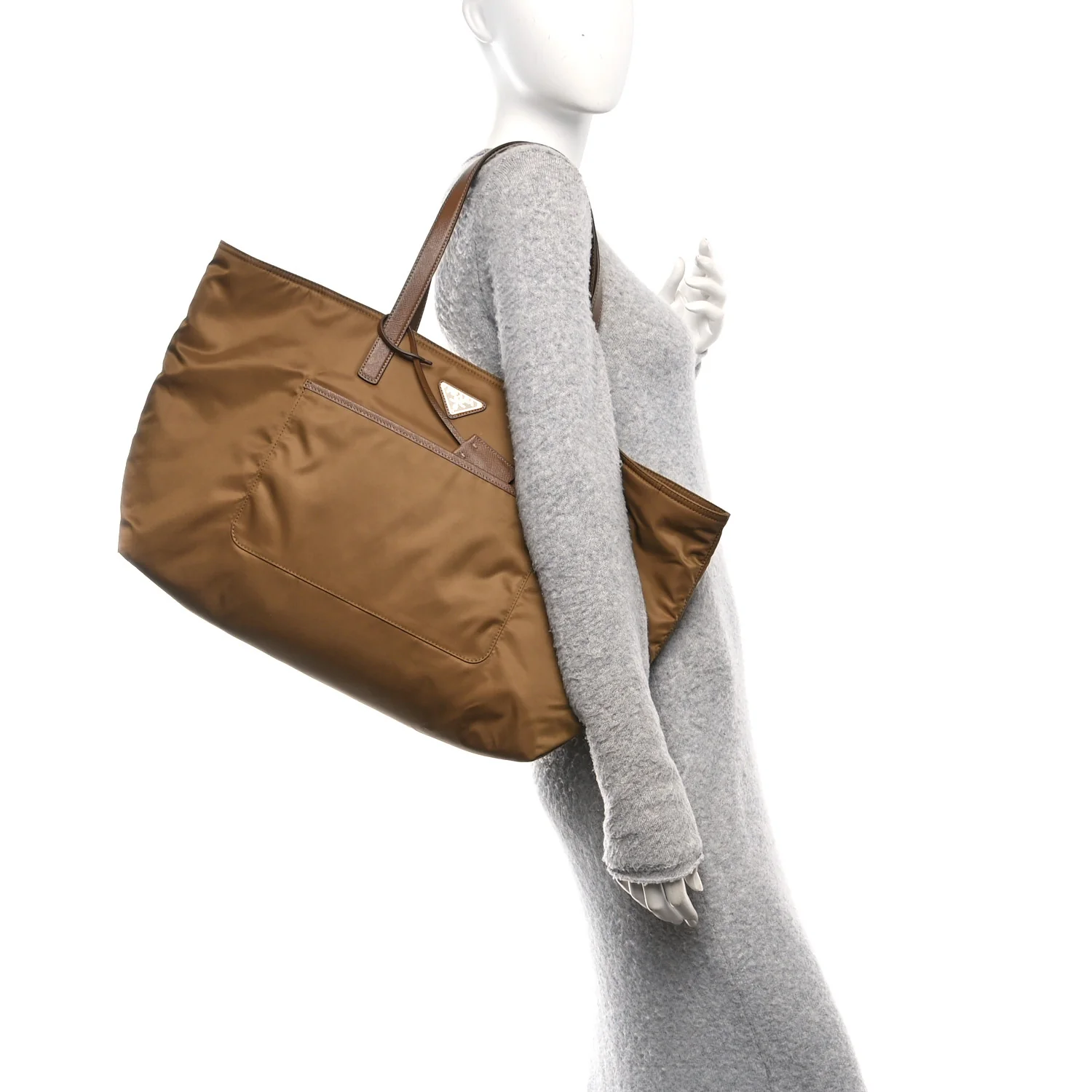 Re-Nylon Saffiano Large Tote Cork Beige - Image 2