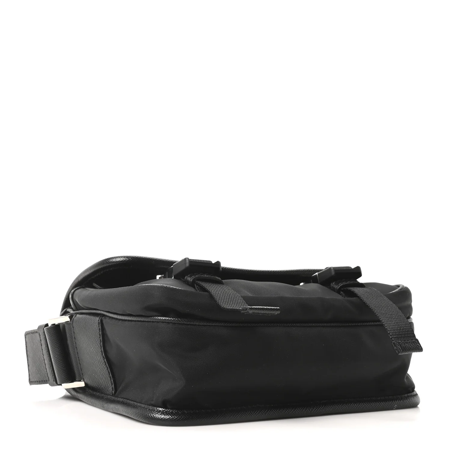 Re-Nylon Saffiano Pocket Double Snap Buckle Messenger Shoulder Bag Black - Image 4