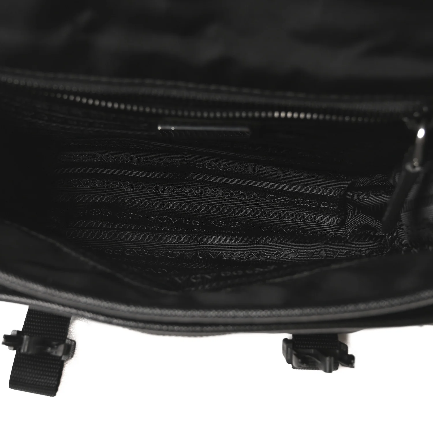 Re-Nylon Saffiano Pocket Double Snap Buckle Messenger Shoulder Bag Black - Image 5