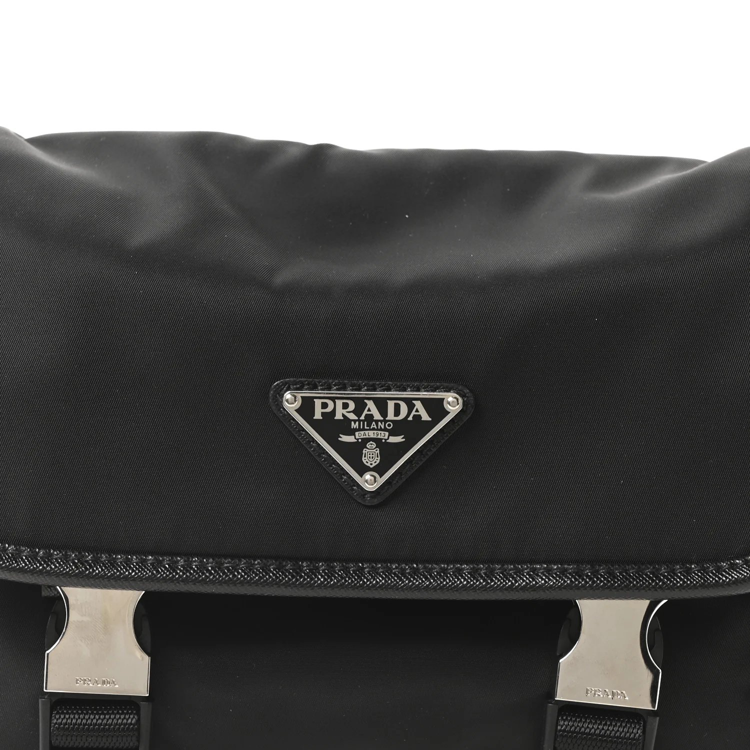 Re-Nylon Saffiano Pocket Double Snap Buckle Messenger Shoulder Bag Black - Image 8