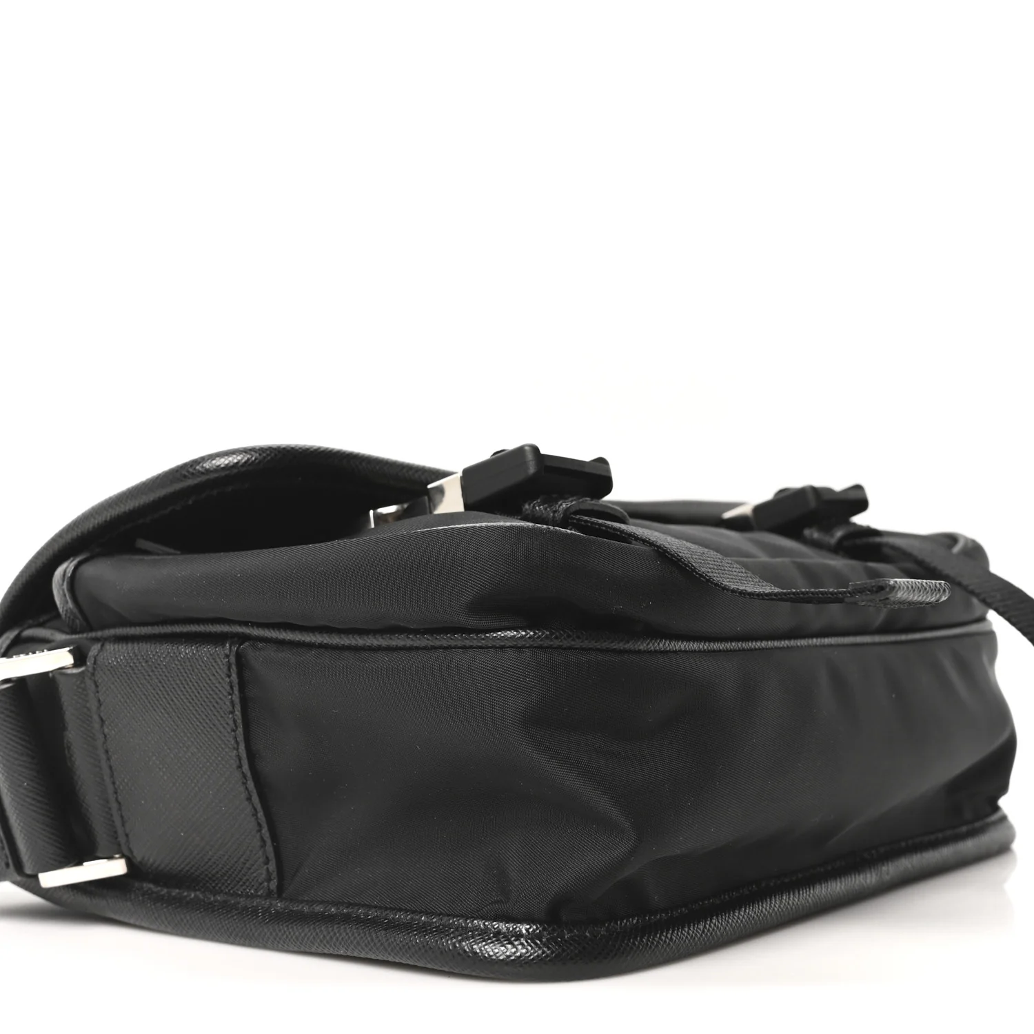 Re-Nylon Saffiano Pocket Double Snap Buckle Messenger Shoulder Bag Black - Image 9