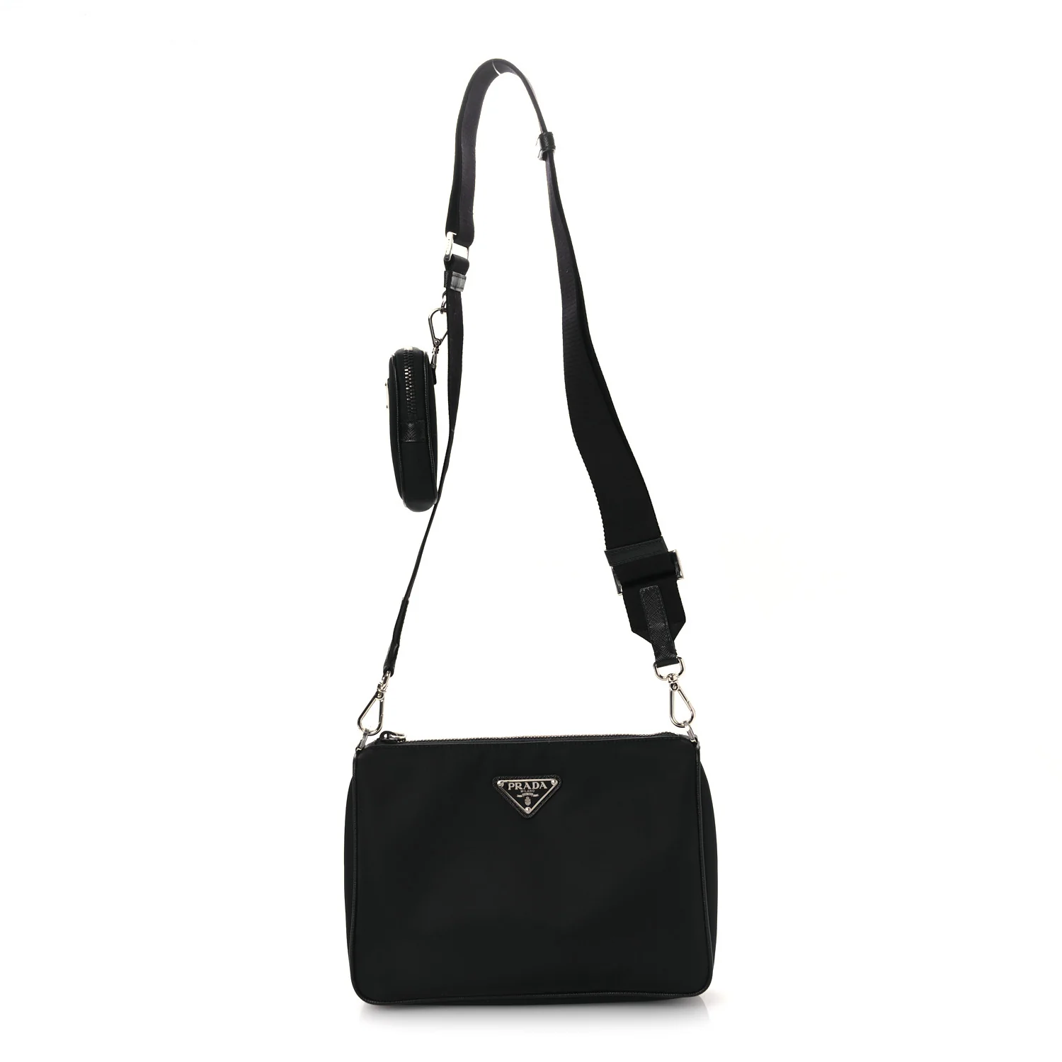 Re-Nylon Saffiano Pocket Zippered Shoulder Bag Black