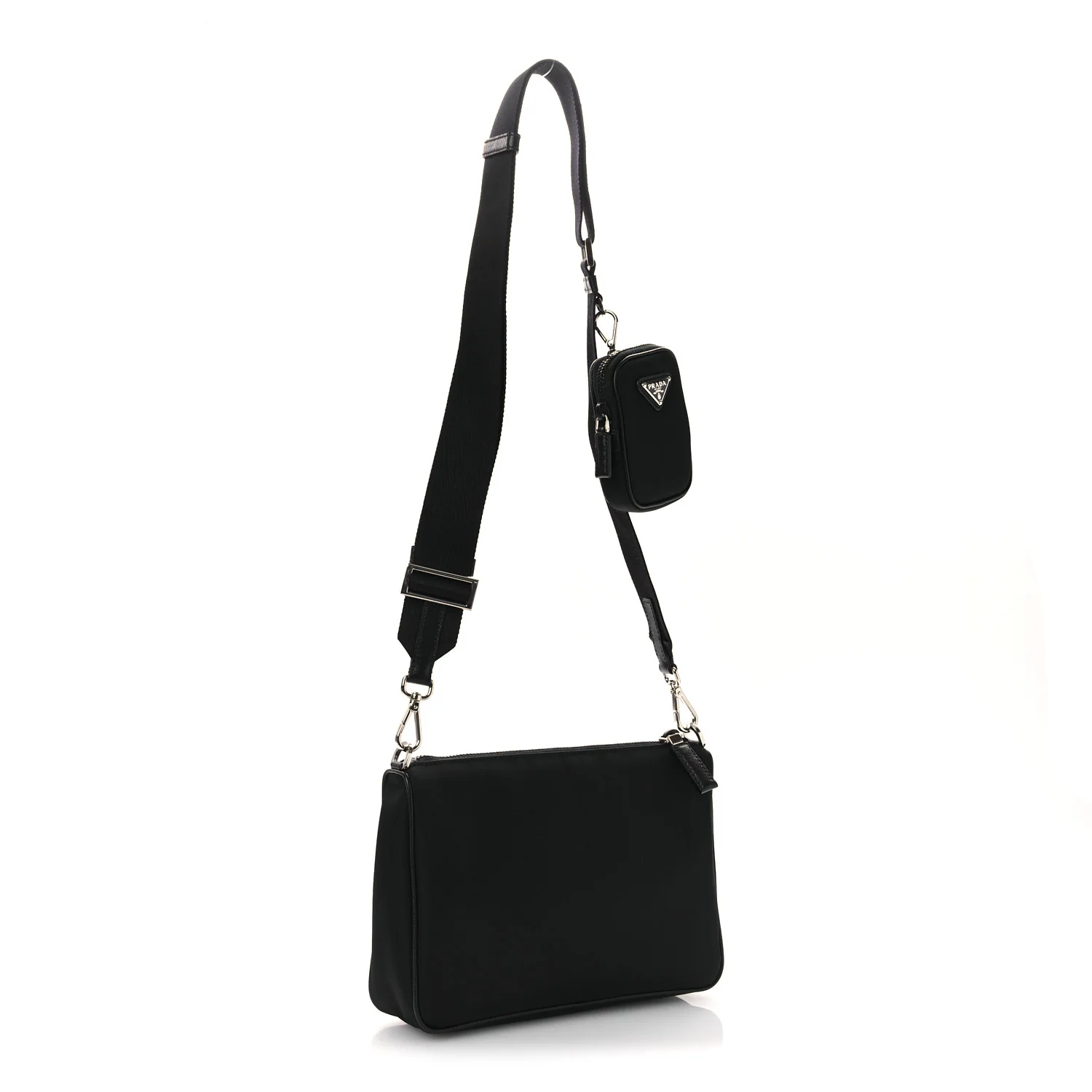 Re-Nylon Saffiano Pocket Zippered Shoulder Bag Black - Image 3
