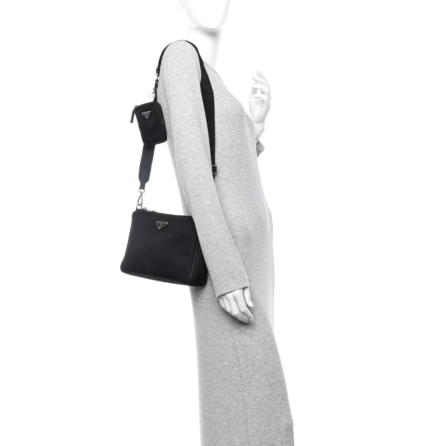 Re-Nylon Saffiano Travel Brique Crossbody Bag Black - Image 2